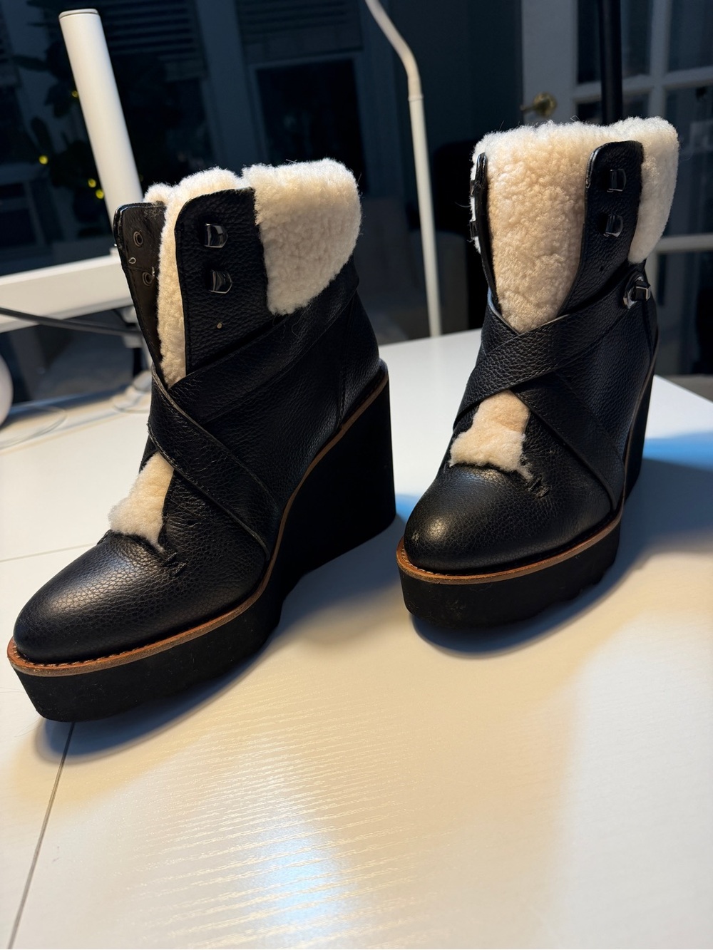 Coach ‘Kenna’ Shearling Leather Wedge Bootie in Black